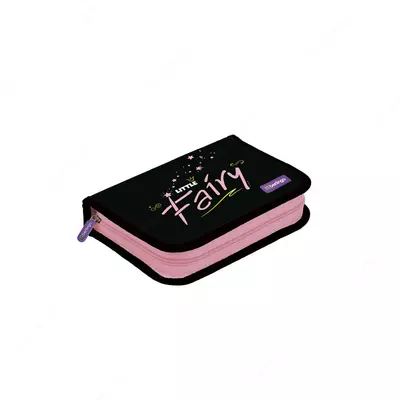 Детский пенал "Berlingo" Little fairy, 1+1 доп. отд, 200 х 140 х 40 мм, полиэстер/ПВХ (Арт. - PK11025) Черный/розовый