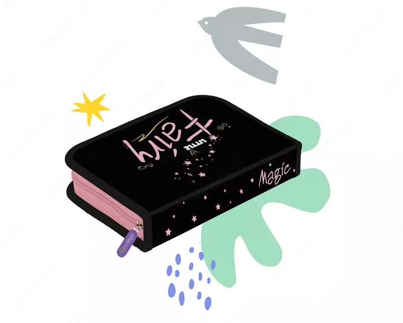 Детский пенал "Berlingo" Little fairy, 1+1 доп. отд, 200 х 140 х 40 мм, полиэстер/ПВХ (Арт. - PK11025) Черный/розовый