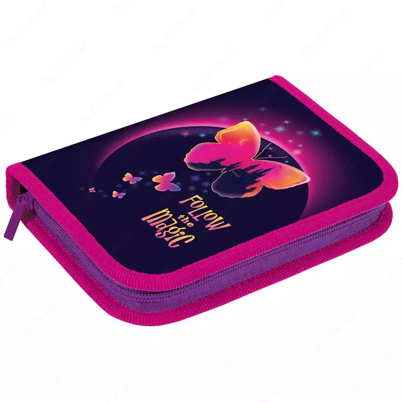 Детский пенал "Berlingo" Magic butterfly, 1+1 доп. отд, 200 х 140 х 40 мм, полиэстер (Арт. - PK11004) Цв. ассорти