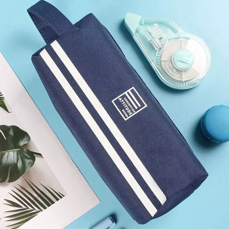 Пенал для канцтоваров (прямоугольный) "Deli" Attitude, 2 отд., 210 х 90 х 85 мм, текстиль (Арт.- 66772-bl) Синий/белый