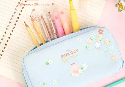 Пенал для канцтоваров (веерный) "Deli" Pink Day, 3 отд., 220 х 127 х 35 мм, текстиль (Арт.- 66921) Ассортимент