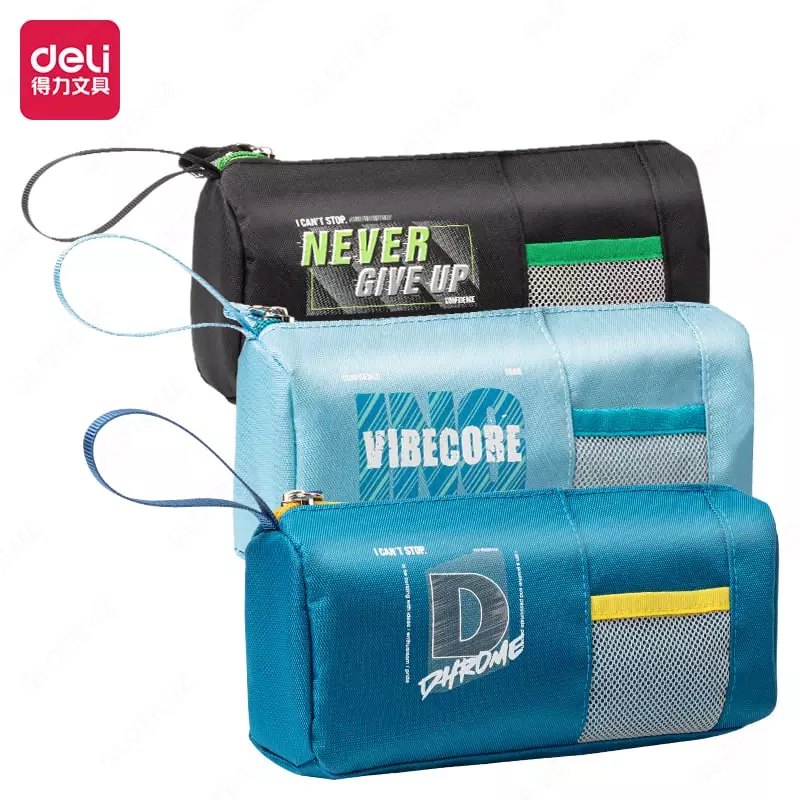 Пенал для канцтоваров (прямоугольный) "Deli" I Cant Stop, 2 отд., 225 х 45 х 85 мм, текстиль (Арт.- 67043) Ассортимент