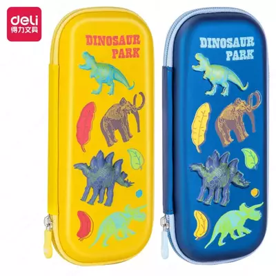 Школьный пенал - футляр "Deli" Dinosavr Park, 2 + 1 доп. отд, 220 х 85 х 45 мм, пластик (Арт. - 67076) Цв. ассорти