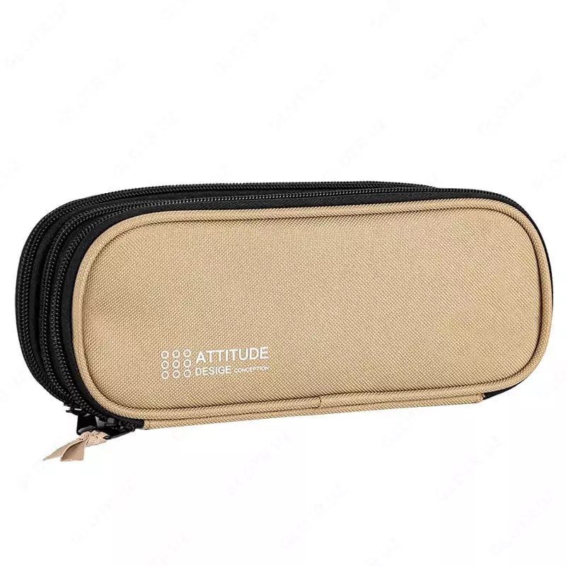 Пенал для канцтоваров (прямоугольный) "Deli" Attitude, 3 отд., 230 х 90 х 50 мм, текстиль (Арт.- 214-BC-wt) Бежевый