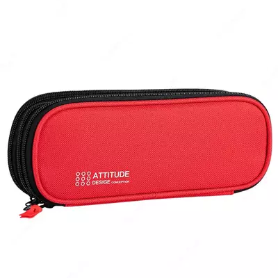 Пенал для канцтоваров (прямоугольный) "Deli" Attitude, 3 отд., 230 х 90 х 50 мм, текстиль (Арт.- 214-BC-rd) Красный