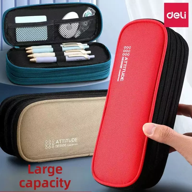 Kantselyariya qutisi (to'rtburchak) "Deli" Attitude, 3 ta bo'lim, 230 x 90 x 50 mm, to'qimachilik (m. 214-m.-rd) Qizil