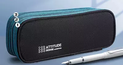 Пенал для канцтоваров (прямоугольный) "Deli" Attitude, 3 отд., 230 х 90 х 50 мм, текстиль (Арт.- 214-BC-bk) Черный