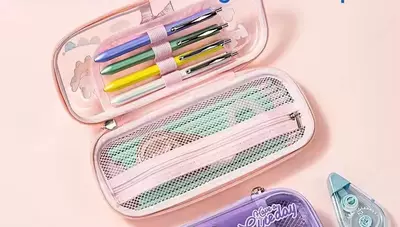 Школьный пенал - футляр "Deli" Have a Elteday, 2 + 1 доп. отд, 230 х 100 х 50 мм, EVA/текстиль (Арт. - 255-BC-pk) Розовый