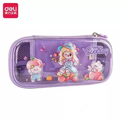 Школьный пенал - футляр "Deli" Have a Elteday, 2 + 1 доп. отд, 230 х 100 х 50 мм, EVA/текстиль (Арт. - 255-BC-vl) Филетовый