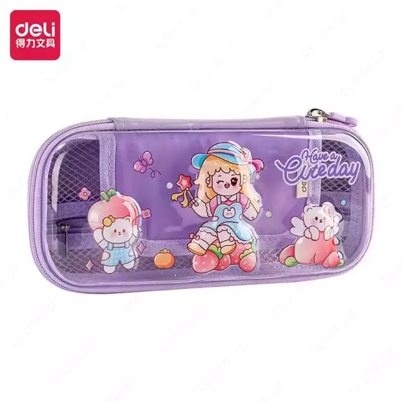 Школьный пенал - футляр "Deli" Have a Elteday, 2 + 1 доп. отд, 230 х 100 х 50 мм, EVA/текстиль (Арт. - 255-BC-vl) Филетовый