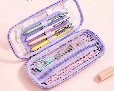 Школьный пенал - футляр "Deli" Have a Elteday, 2 + 1 доп. отд, 230 х 100 х 50 мм, EVA/текстиль (Арт. - 255-BC-vl) Филетовый