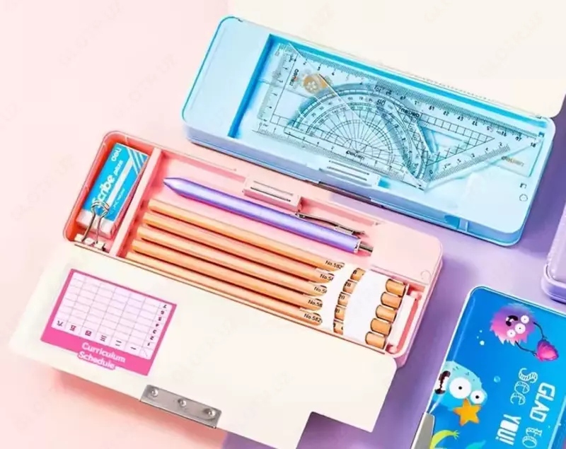  Универсальный пенал - точилка Deli 2 отд.  190 х 95 х 60 мм  Пластик/ПВХ (Арт.- 280-BC-pk) Розовый - 