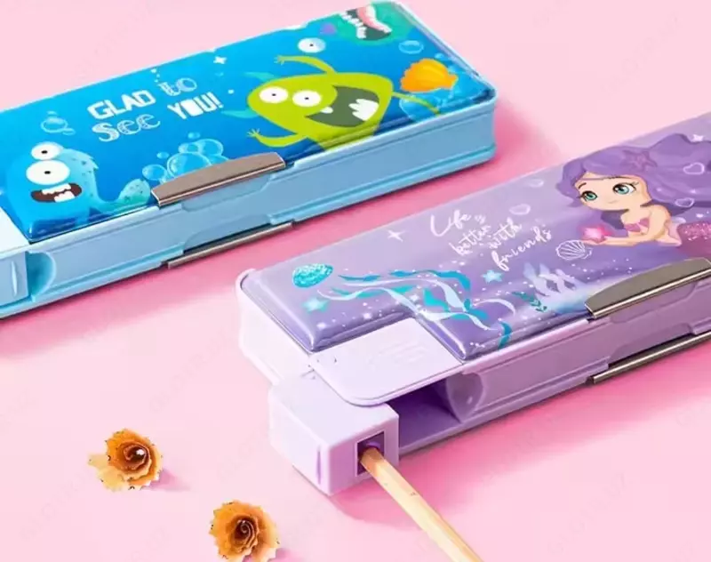   Универсальный пенал - точилка Deli 2 отд.  190 х 95 х 60 мм  Пластик/ПВХ (Арт.- 280-BC-pk) Розовый