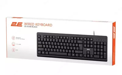 Membranali klaviatura 2E KS108, 104 tugma, USB-A, EN/UK/RU, qora