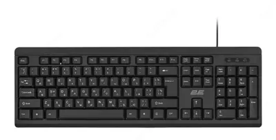 Membranali klaviatura 2E KS108, 104 tugma, USB-A, EN/UK/RU, qora
