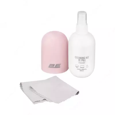 Чистящий набор / Cleaning kit 2E PILL for office equipment (liquid 140ml, whipe 20cm), white-pink2E-SK140PN