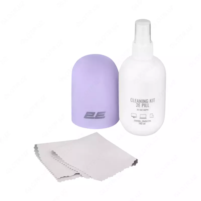 Чистящий набор / Cleaning kit 2E PILL for office equipment (liquid 140ml, whipe 20cm), white-lilac,2E-SK140LC