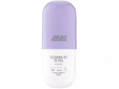 Чистящий набор / Cleaning kit 2E PILL for office equipment (liquid 140ml, whipe 20cm), white-lilac,2E-SK140LC