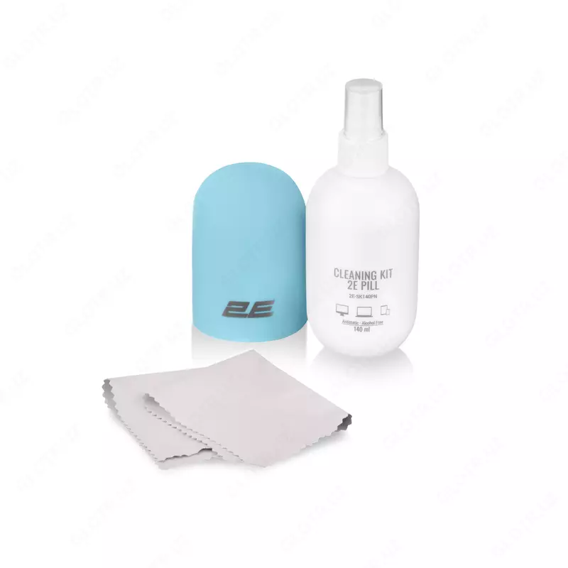 Чистящий набор / Cleaning kit 2E PILL for office equipment (liquid 140ml, whipe 20cm), white-blue,2E-SK140BL
