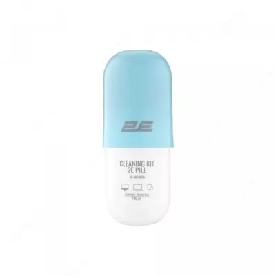 Чистящий набор / Cleaning kit 2E PILL for office equipment (liquid 140ml, whipe 20cm), white-blue,2E-SK140BL