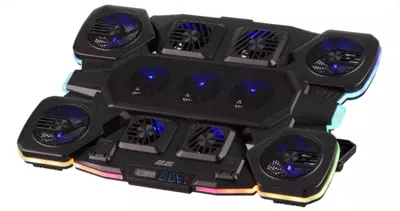 Подставка для ноутбука 2E GAMING CPG-011, до 17.3", 1xUSB-A, 1xUSB-C, LCD, RGB, чёрный,