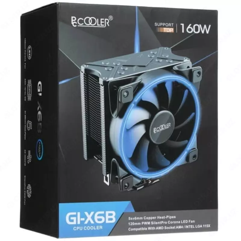 PCCooler GI-X6 protsessor sovutgichi (havo), ko'k, PWM, 160 Vt, 120 mm (mahsulot raqami 0968)