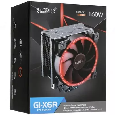 CPU sovutgichi (havo) "PCCooler" GI-X6, qizil, PWM, 160W, 120 mm (Mahsulot raqami 0969)