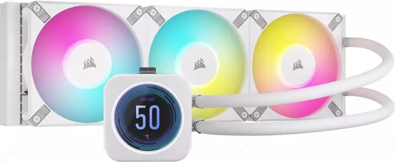 Система жидкостного охлаждения процессора "Corsair" iCUE H150i ELITE, LCD XT, 360mm, LGA1700, белый (Арт. - 09222)