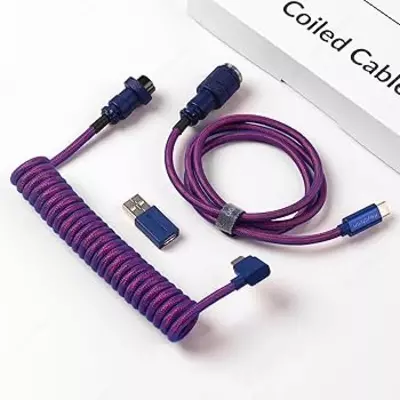 Cabel Type-A/Type-C Keychron Premium Coiled Aviator Cable-Straight Purpule