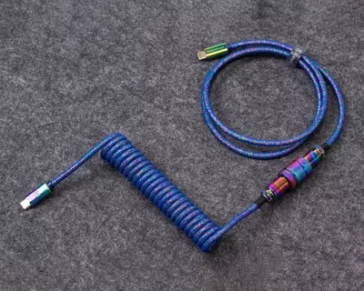 Cabel Type-A/Type-C Keychron Premium Coiled Aviator Cable-Straight Rainbow Palted Blue