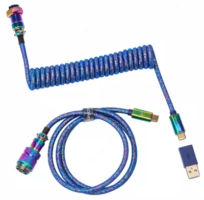 Cabel Type-A/Type-C Keychron Premium Coiled Aviator Cable-Straight Rainbow Palted Blue