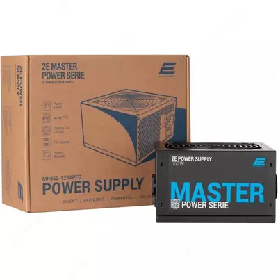 Блок питания 2E MASTER POWER (650W), 110-240V, >80%, 80+White, APFC, 120мм, MB(20+4), CPU(4+4), 5xSA