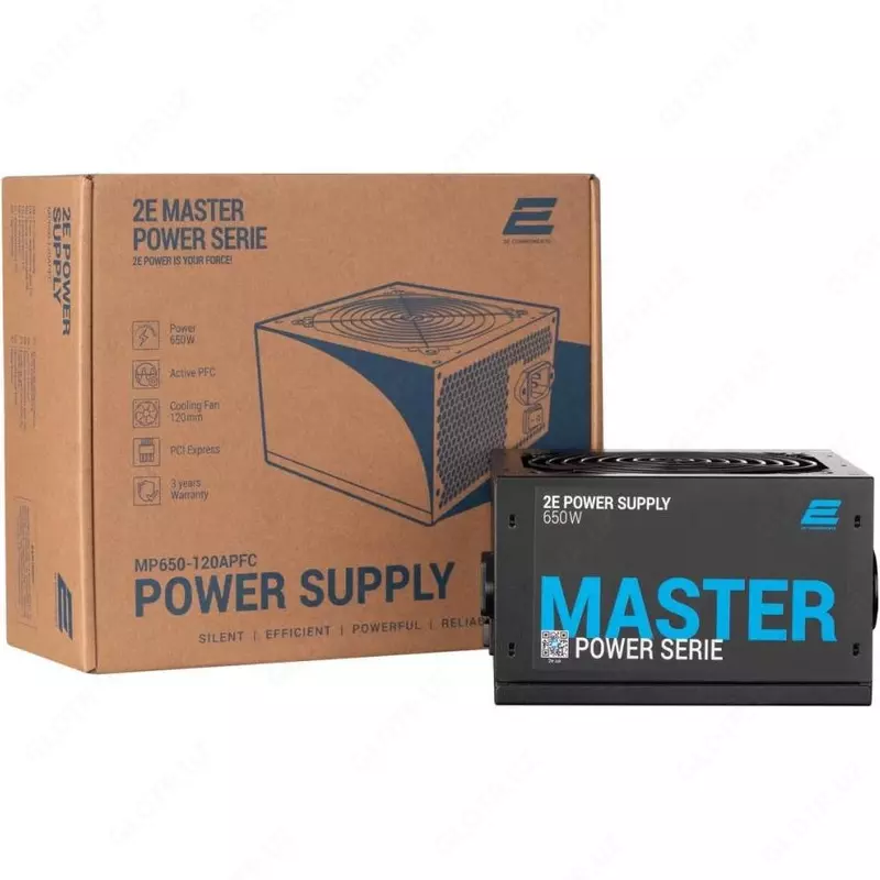 Блок питания 2E MASTER POWER (650W), 110-240V, >80%, 80+White, APFC, 120мм, MB(20+4), CPU(4+4), 5xSA