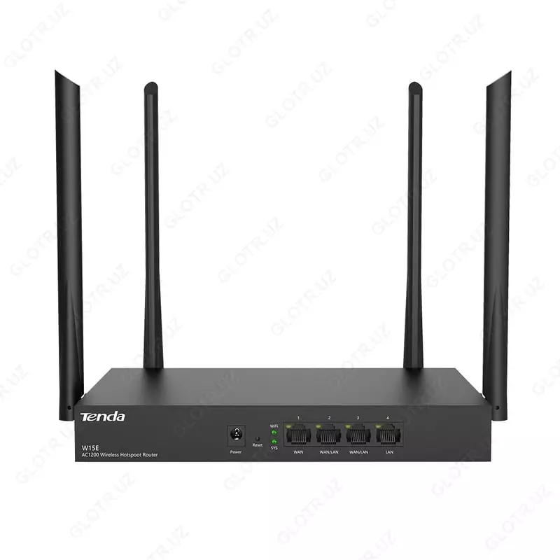Tenda W15E ikki diapazonli router (Megabit), 4 ta antennaga ega (mahsulot raqami 17185) Qora
