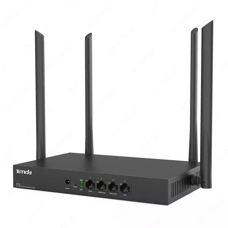 Tenda W15E ikki diapazonli router (Megabit), 4 ta antennaga ega (mahsulot raqami 17185) Qora