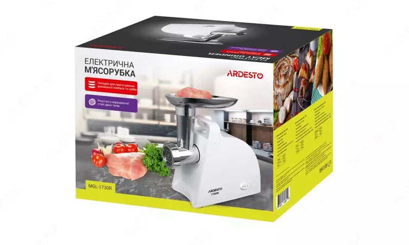 Мясорубка ARDESTO MGL-1730R - 1700Вт/1.6кг-мин/белый
