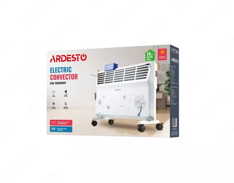 Конвектор ARDESTO, 20м2, 2000Вт, мех. упр-ние, открытый нагрев. элемент, сушка, белый