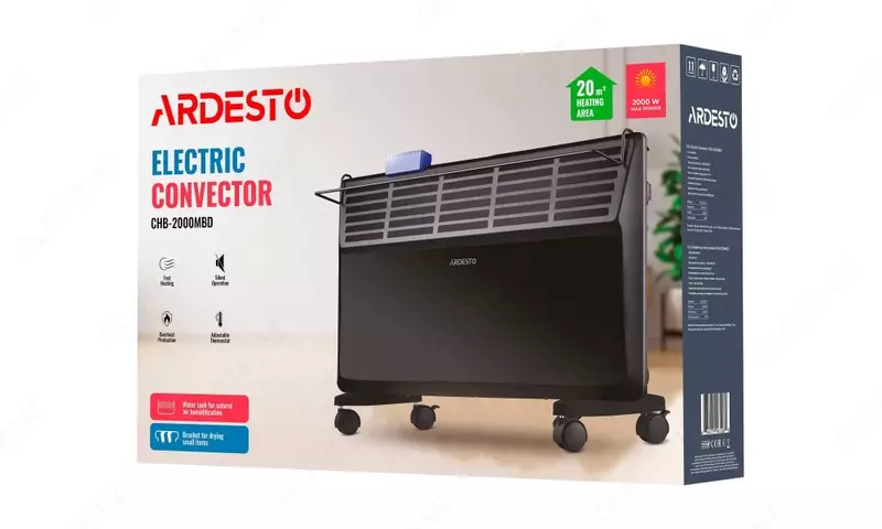 Конвектор ARDESTO, 20м2, 2000Вт, мех. упр-ние, открытый нагрев. элемент, сушка, чёрный