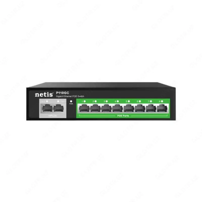 "Netis" P110GC, 10-Port, PoE kommutatori (boshqarilmaydi); 8 × 10/1000 Mbit/s (17478-modda)