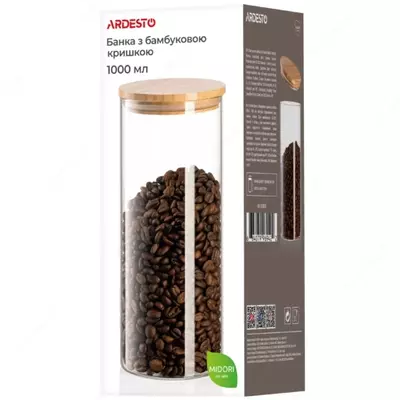 Банка для хранения Ardesto Fresh, круглая, 1000 мл, стекло, бамбук