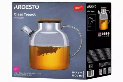 Заварник Ardesto, 1500 мл, боросиликатное стекло, бамбук