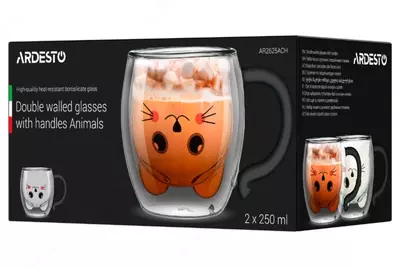Набор чашек Ardesto Animals с двойными стенками, 250 мл, 2 шт, боросиликатное стекло