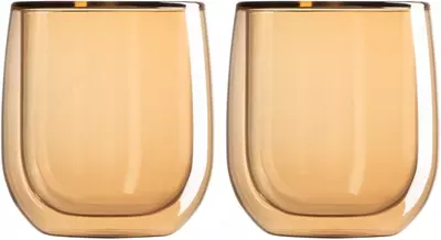 Набор чашек Ardesto Golden Moon с двойными стенками, 250 мл, H 9,5 см, 2 шт, боросиликатное стекло