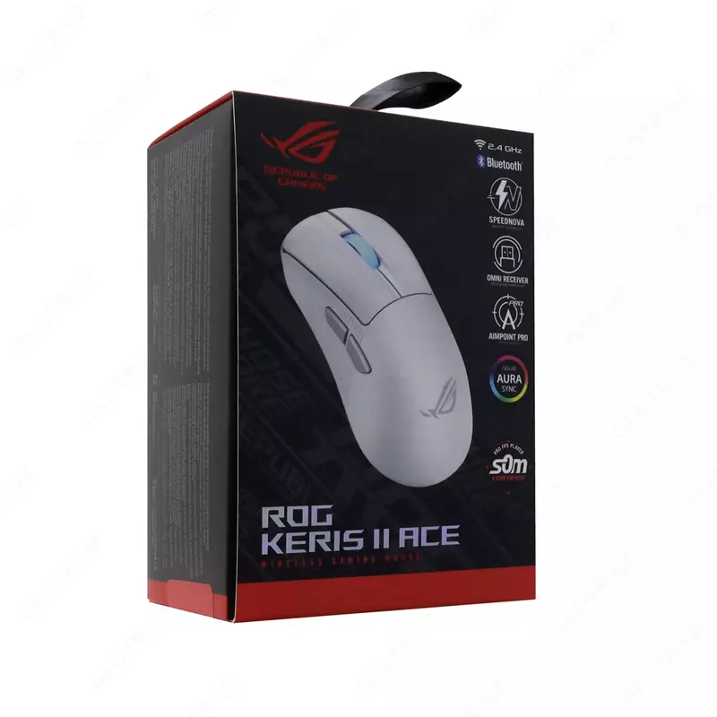 ASUS ROG Strix Keris II WL Ace Simli O'yin Sichqonchasi, USB, 42000dpi (Mahsulot raqami 080353) Oq rang