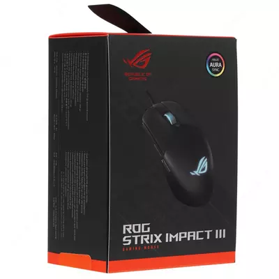 ASUS ROG Strix Impact III Simli O'yin Sichqonchasi, USB, 12000dpi, RGB (Mahsulot raqami 080357) Qora