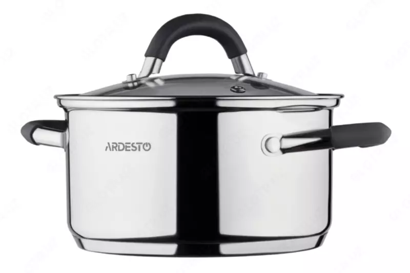 Кастрюля Ardesto Gemini Salerno, стеклянная крышка, 0.8 л,ручки с силиконом,нержавеющая сталь