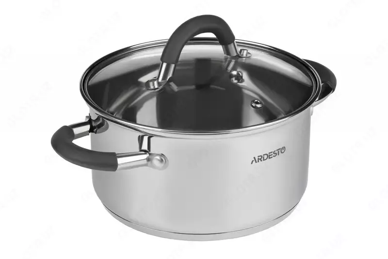 Кастрюля Ardesto Gemini Salerno, стеклянная крышка, 1.2 л,серые ручки с силиконом,нержавеющая сталь