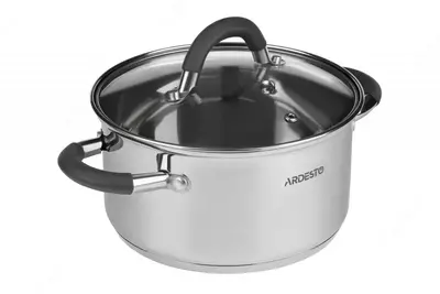 Кастрюля Ardesto Gemini Salerno, стеклянная крышка, 1.2 л,серые ручки с силиконом,нержавеющая сталь