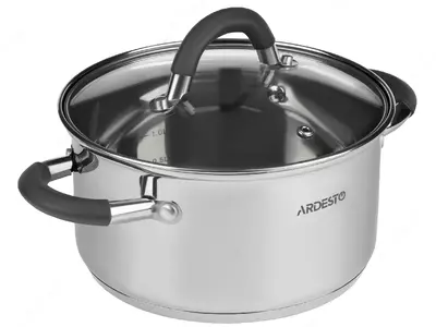 Кастрюля Ardesto Gemini, стеклянная крышка, 2,5 л, серые ручки с силиконом,нержавеющая сталь