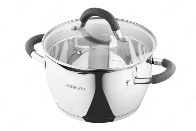 Кастрюля Ardesto Gemini, стеклянная крышка, 3,6 л, серые ручки с силиконом,нержавеющая сталь